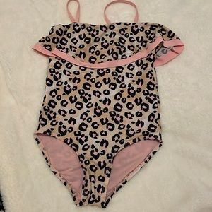 Justice girls one piece leopard and pink swimsuit